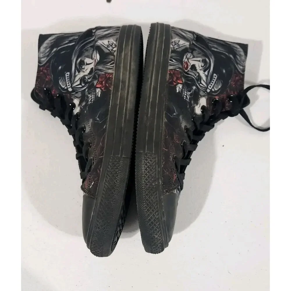 Raad Shop Shoes High Top Sneakers Men 12 Black Tattoo Girl Skull Roses